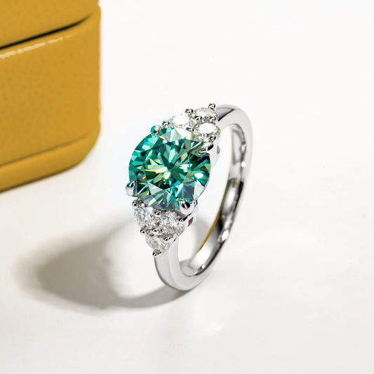 Anel Verde Celeste com Cristal de Moissanite