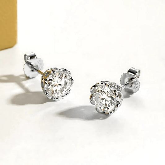 Brinco Floral em Cristal de Moissanite