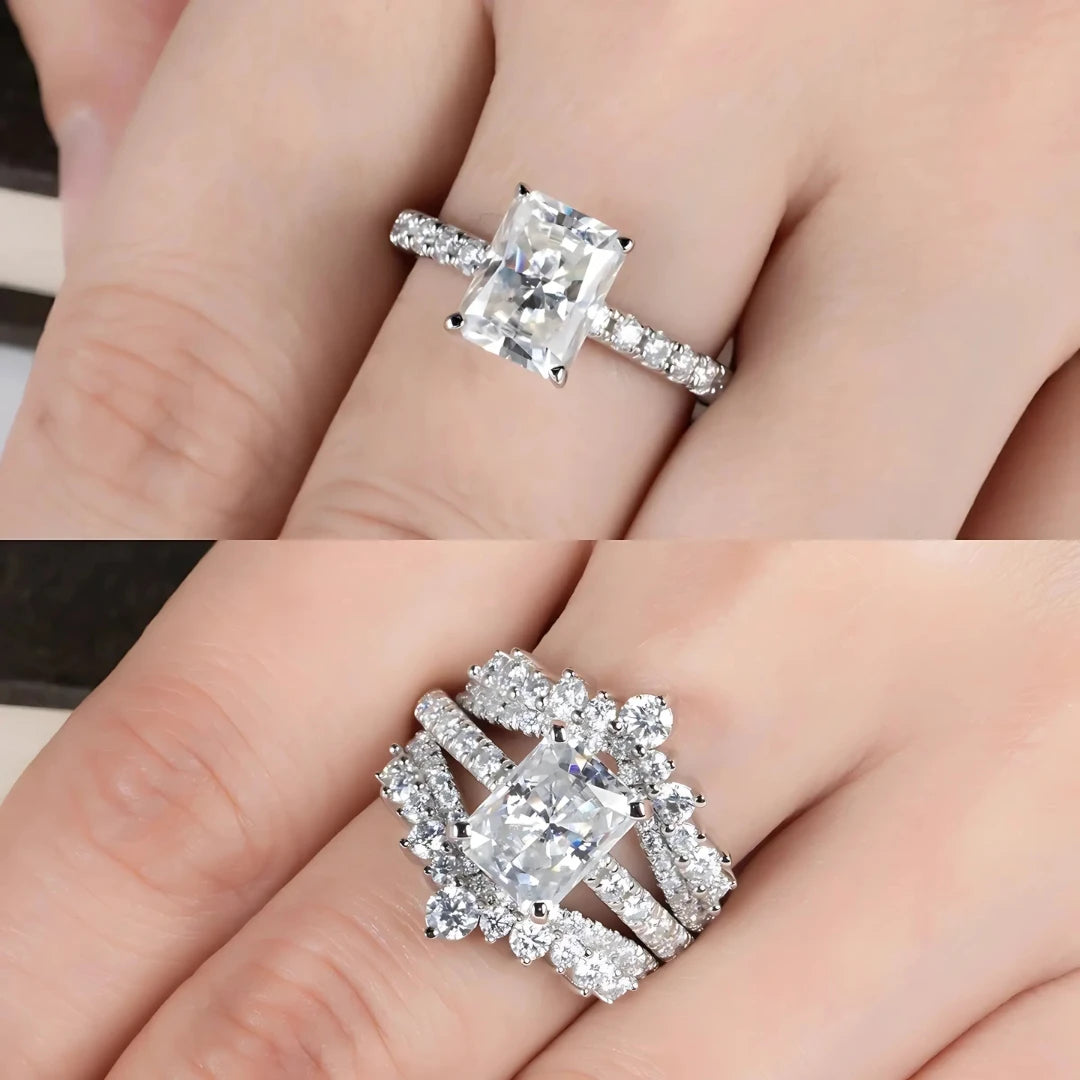 Anel Esmeralda Radiante com Cristal de Moissanite