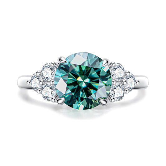 Anel Verde Celeste com Cristal de Moissanite