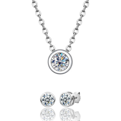 Conjunto Colar e Brinco Centro Celeste em Cristal de Moissanite