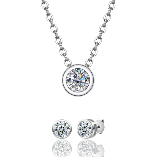 Conjunto Colar e Brinco Centro Celeste em Cristal de Moissanite