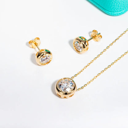 Conjunto Colar e Brinco Centro Celeste em Cristal de Moissanite
